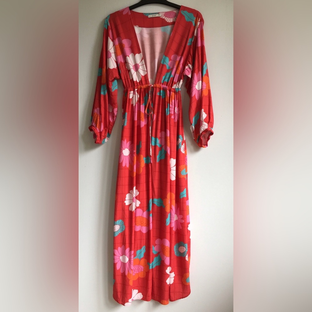 Red Floral Open Front Cover Up Duster Size PP (0-2) - Picture 4 of 8